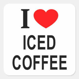 Adesivo Quadrado Eu ❤️ CAFÉ COM GELO Eu AMO CAFÉ COM GELO Eu ADORO 