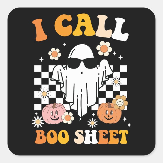 Adesivo Quadrado Eu Chamo Boo Sheet Halloween Retro Ghost (Frente)