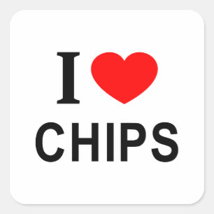 Adesivo Quadrado Eu ❤️ CHIPS Eu AMO CHIPS Eu ADORO CHIPS