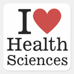 Adesivo Quadrado Eu ❤️ ciências da saúde para estudantes/Faculdade