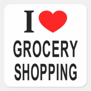 Adesivo Quadrado Eu ❤️ COMPRAS DE SUPERMERCADO Eu AMO COMPRAS DE SU