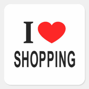 Adesivo Quadrado Eu ❤️ COMPRAS Eu AMO COMPRAS Eu ADORO COMPRAS