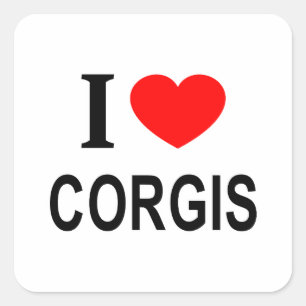 Adesivo Quadrado Eu ❤️ CORGIS Eu AMO CORGIS Eu ADORO CORGIS