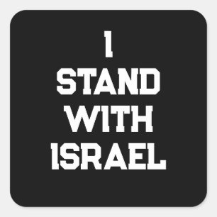 Adesivo Quadrado Eu fico com Israel, o texto branco negro, o texto 