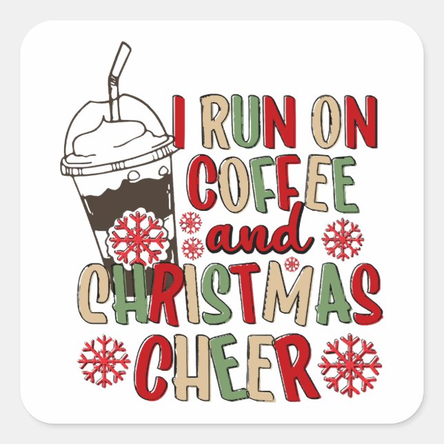 Adesivo Quadrado Eu Funciono Com Café e Alegria de Natal (Frente)