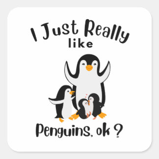Adesivo Quadrado Eu gosto muito de pinguins, ok