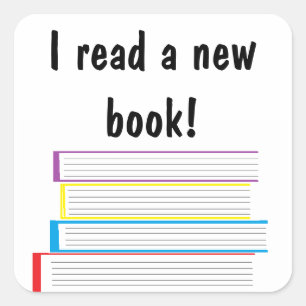 Adesivo Quadrado "Eu li um novo livro! "Etiquetas