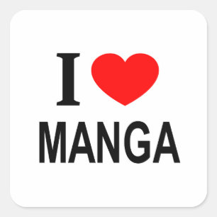 Adesivo Quadrado Eu ❤️ MANGÁ Eu AMO MANGÁ Eu ADORO MANGÁ