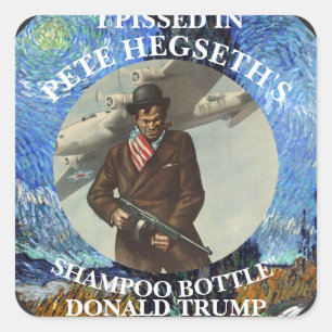 ADESIVO QUADRADO EU MINGUEI NA GARRAFA DE XAMPU DE PETE HEGSETH TRU