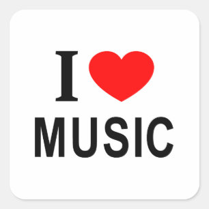 Adesivo Quadrado Eu ❤️ MÚSICA Eu AMO MÚSICA Eu ADORO MÚSICA