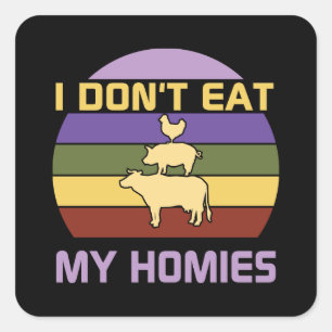 Adesivo Quadrado Eu não como meu vegan de casa