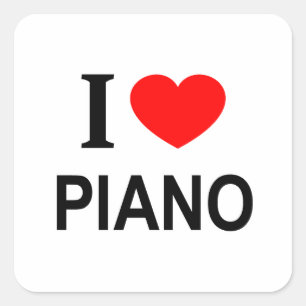 Adesivo Quadrado Eu ❤️ PIANO Eu AMO PIANO Eu CORAÇÃO PIANO