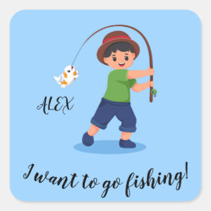 Adesivo Quadrado "EU QUERO IR PESCAR" Rapazes pescando
