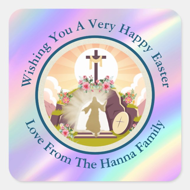 Adesivo Quadrado Eu sou a ressurreição e o cartão postal de vida (Frente)