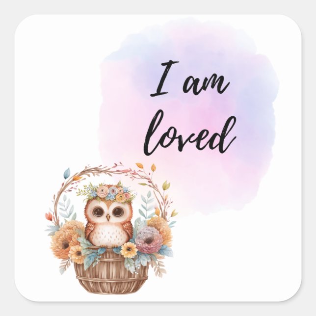 Adesivo Quadrado Eu Sou Amado Kids Room Owl Air Balloon Positivo (Frente)