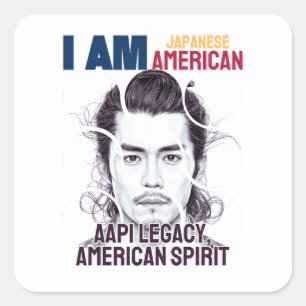 Adesivo Quadrado Eu sou japonês-americano (homem) - Dia do Patrimôn