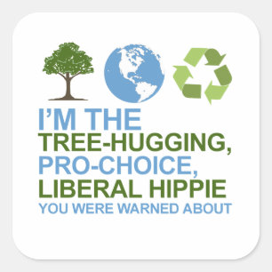 Adesivo Quadrado Eu sou o hippie liberal abraçando a árvore, a favo