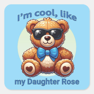 Adesivo Quadrado Eu sou o Urso Teddy Legal com Laço Azul Personaliz