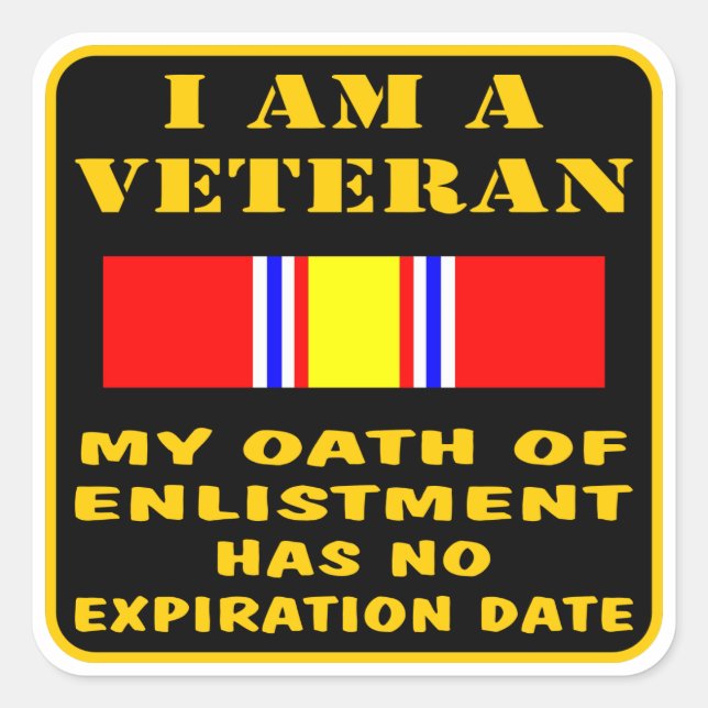 Adesivo Quadrado Eu Sou Um Veterano Meu Juramento De Inscrição Não  (Frente)