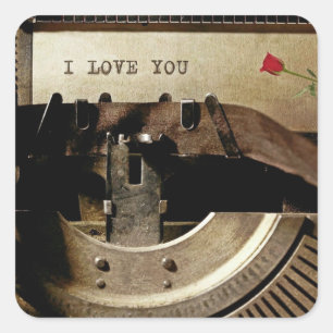Adesivo Quadrado Eu te amo, letra velha do vintage da rosa vermelha