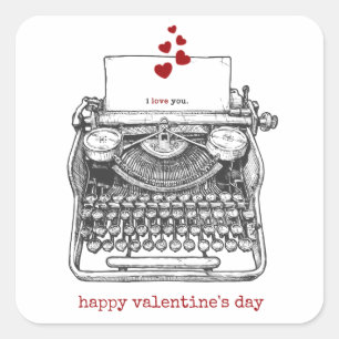 Adesivo Quadrado Eu te amo Máquina de escrever Vintage Dia de os