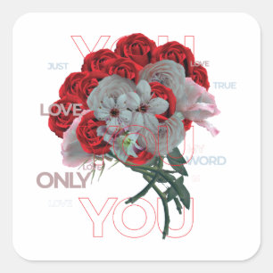 Adesivo Quadrado Eu te amo só você só você rosa vermelha flores