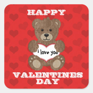 Adesivo Quadrado Eu Te Amo, Teddy Bear Sticker