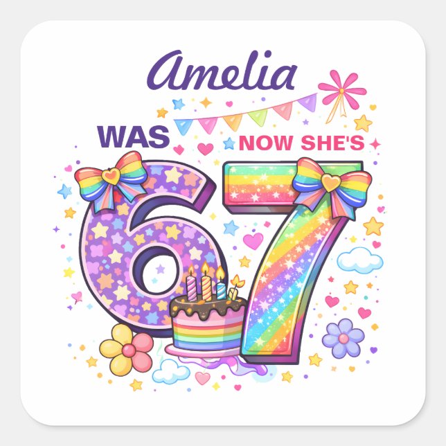 Adesivo Quadrado Eu tinha 6 anos agora eu tenho 7 anos Meninas Aniv (Frente)