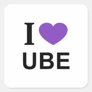 Adesivo Quadrado Eu ❤️ UBE com coração roxo EU AMO UBE EU AMO UBE