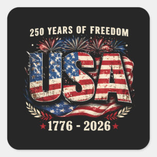 Adesivo Quadrado EUA 250 Anos de Liberdade 1776–2026 Patriota