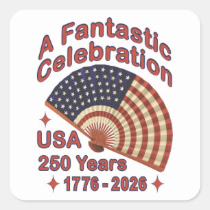 Adesivo Quadrado EUA 250 Anos Design de Leque Patriótico – 1776-202