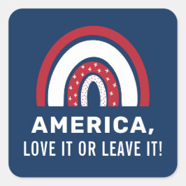 Adesivo Quadrado EUA 4 De Julho Na moda Patriótico Arco-Íris Americ