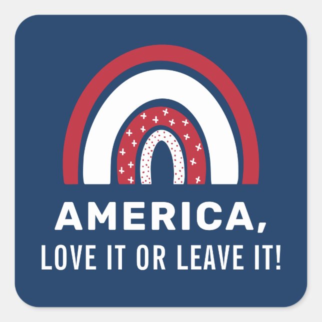 Adesivo Quadrado EUA 4 De Julho Na moda Patriótico Arco-Íris Americ (Frente)