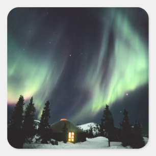 Adesivo Quadrado EUA, Alasca, Chena Hot Springs. Aurora