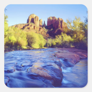 Adesivo Quadrado EUA, Arizona, Sedona. Cathedral Rock refletindo 2