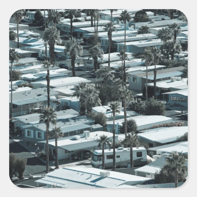 Adesivo Quadrado EUA, Califórnia, Primaveras de Palm. Trailer Park  (Frente)