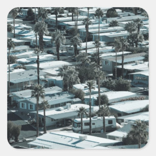 Adesivo Quadrado EUA, Califórnia, Primaveras de Palm. Trailer Park 