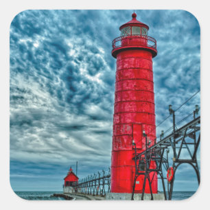 Adesivo Quadrado EUA, Grand Haven, Michigan, farol