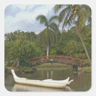 Adesivo Quadrado EUA, Havaí, Kauai, Jardim do Luau da Família Smith