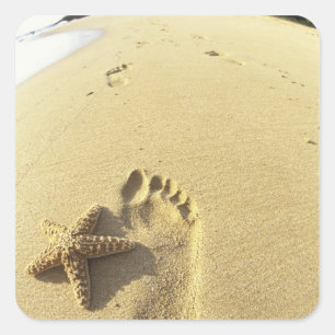 Adesivo Quadrado EUA, Havaí, Maui, Makena Beach, Footprint e