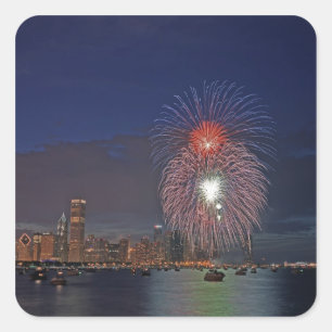 Adesivo Quadrado EUA, Illinois, Chicago, fogos de artifício de Quat