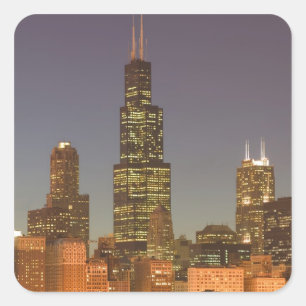 Adesivo Quadrado EUA, Illinois, Chicago: Paisagem Urbana / Noite