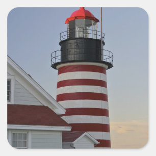 Adesivo Quadrado EUA, Maine, Lubec. Farol West Quoddy Head,