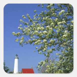 Adesivo Quadrado EUA, Michigan, East Tawas. Farol de Tawas com