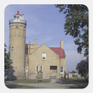 Adesivo Quadrado EUA, Michigan Farol Velho de Mackinac Point