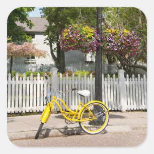 Adesivo Quadrado EUA, Michigan, Ilha Mackinac. Bicicleta Amarela