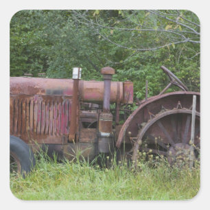 Adesivo Quadrado EUA, Vermont, MANCHESTER: Trator Agrícola Antigo