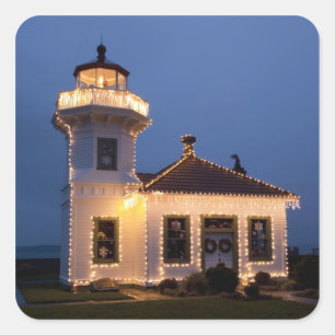 Adesivo Quadrado EUA, Washington, Mukilteo. Farol Mukilteo