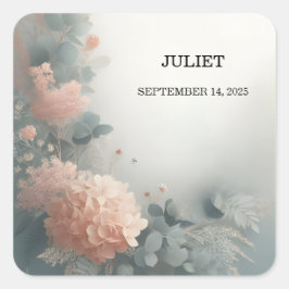 Adesivo Quadrado Eucalipto em Renda Tule Azul Poeira para Chá de No