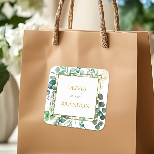 Adesivo Quadrado Eucalyptus Botanical Greenery Leaves Wedding (Criador carregado)